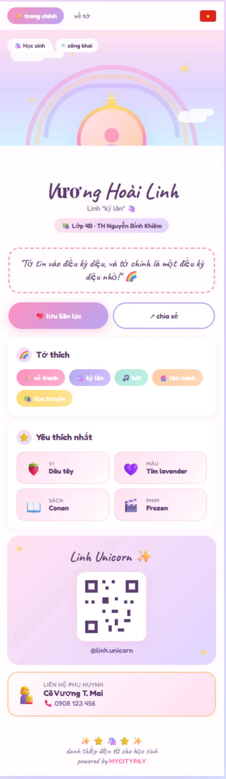 Giao diện Edu Cầu vồng ước mơ