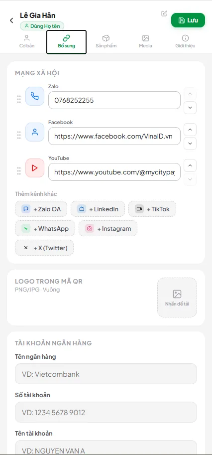 Trang giới thiệu & mạng xã hội